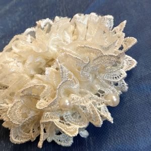 Fluffy Ruffles Embroidery Lace Scrunchie Handmade